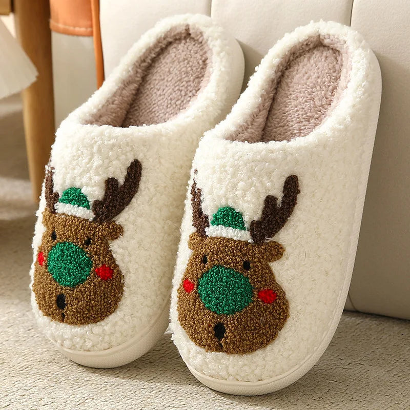 House Slippers Christmas Design Plush Lining Non-Slip Sole