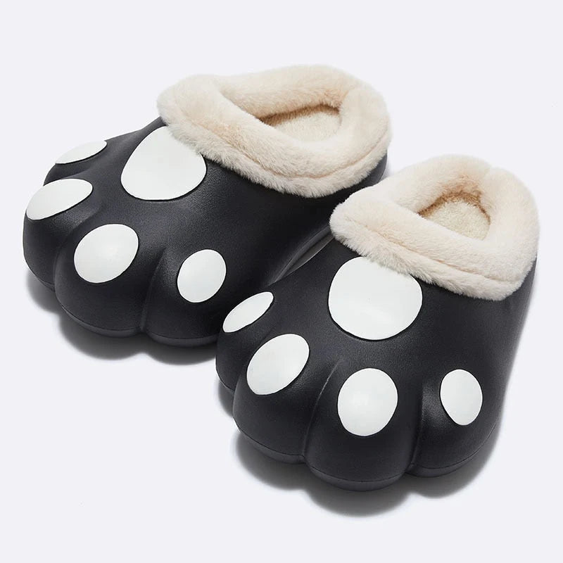 House Slippers Plush Cat Paw Design Fleece Lined Non-Slip Sole