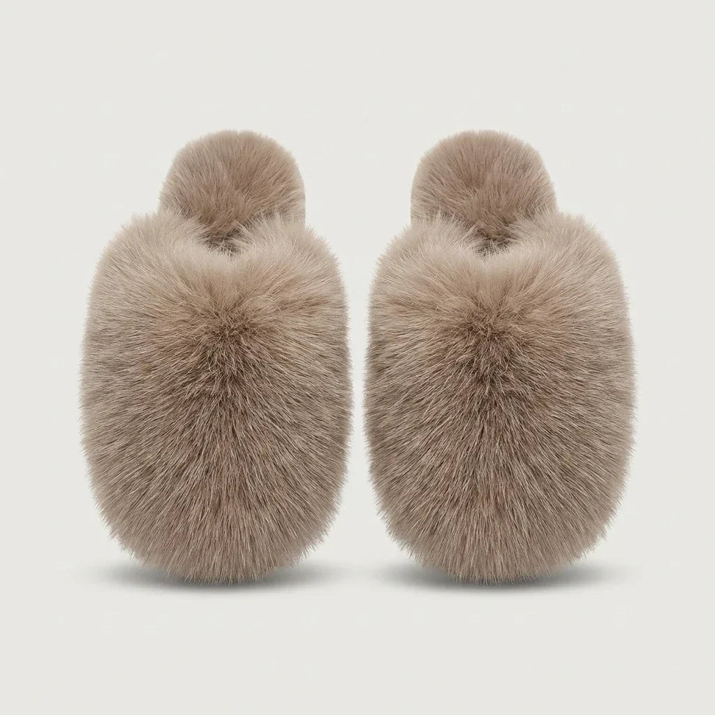 House Slippers Plush Faux Fur Cushioned Non-Slip Sole