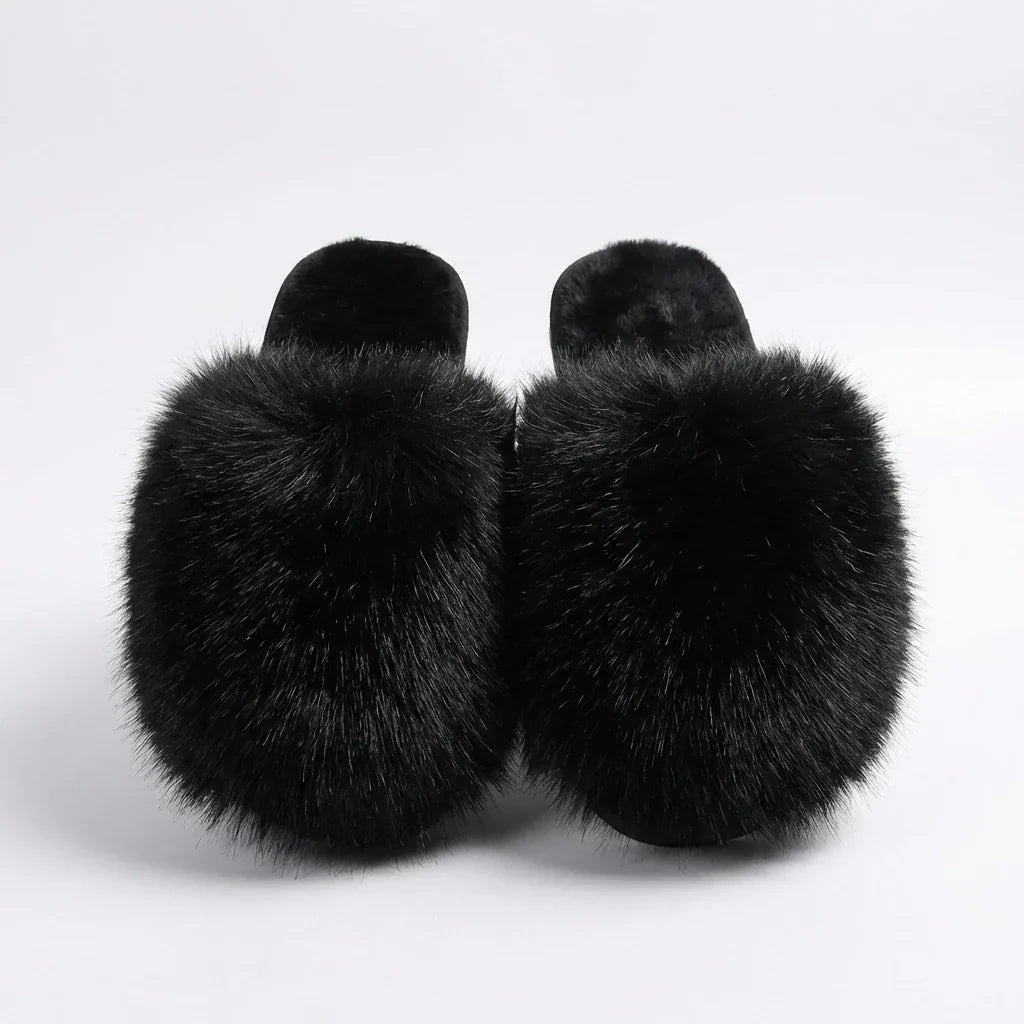 House Slippers Plush Faux Fur Cushioned Non-Slip Sole