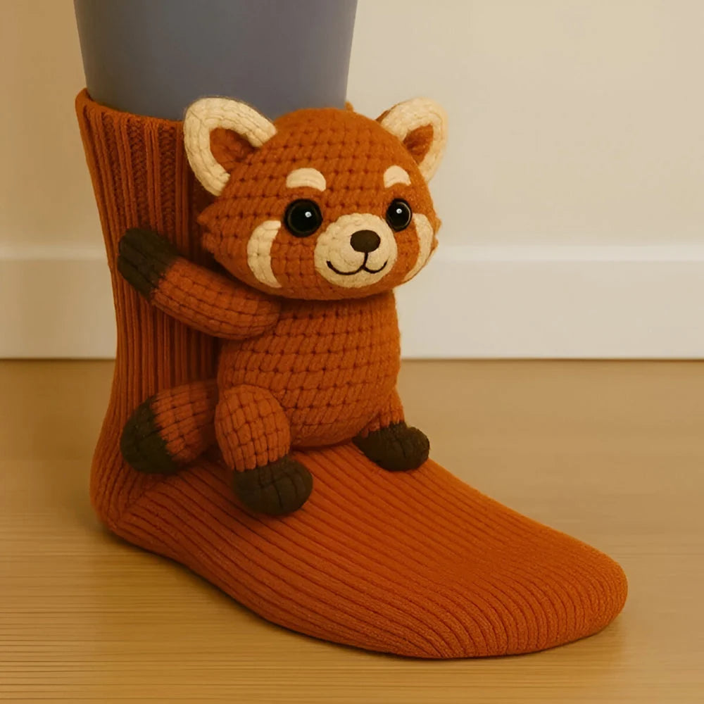House Socks Plush Lined Non-Slip Animal Design