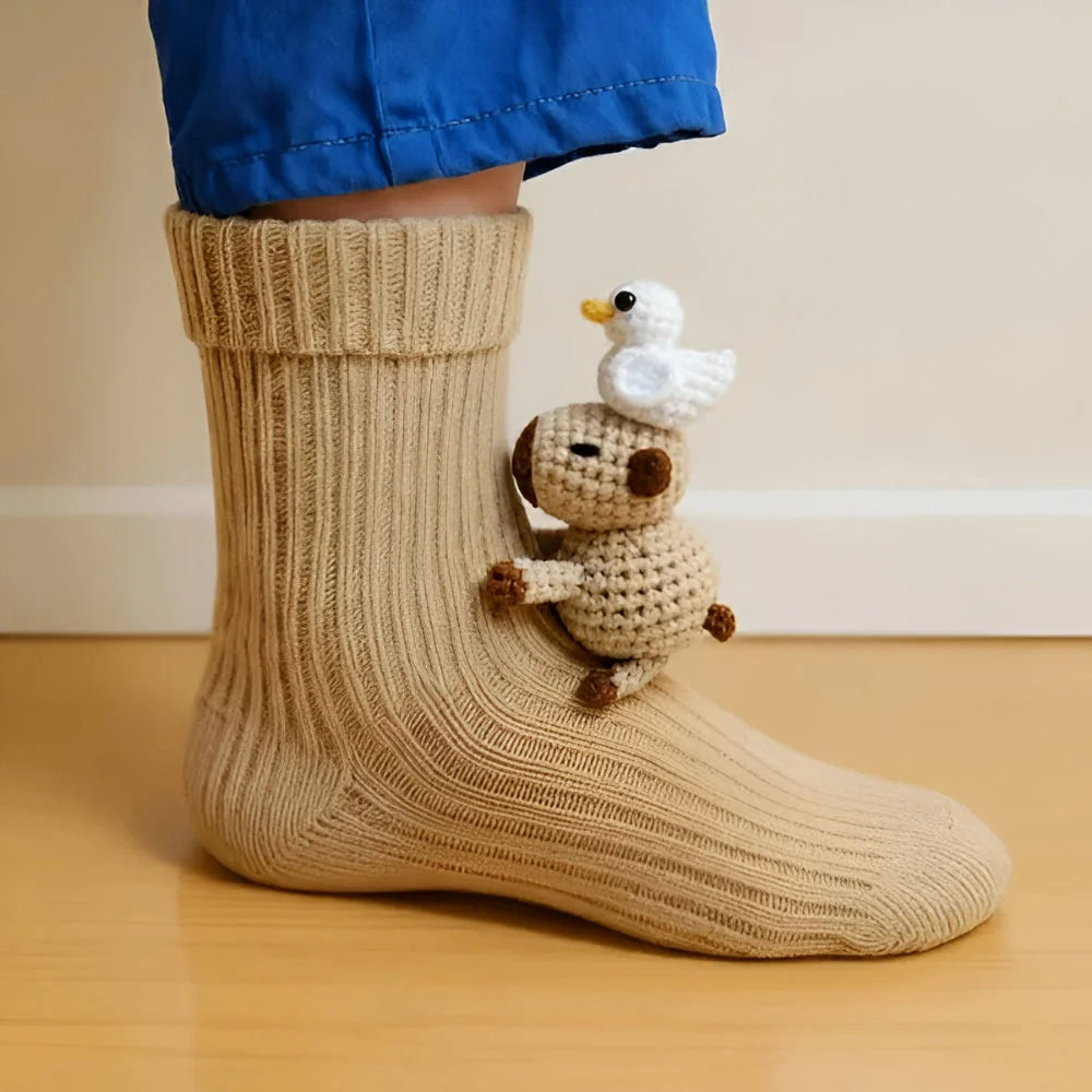 House Socks Plush Lined Non-Slip Animal Design