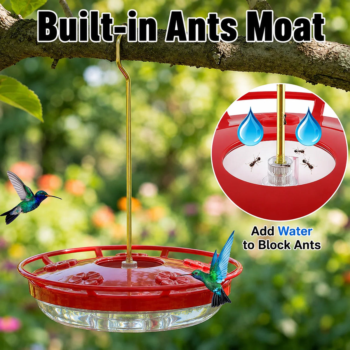 Hummingbird Feeder Built-In Ant Moat Five Feeding Ports 10.58 Oz Capacity