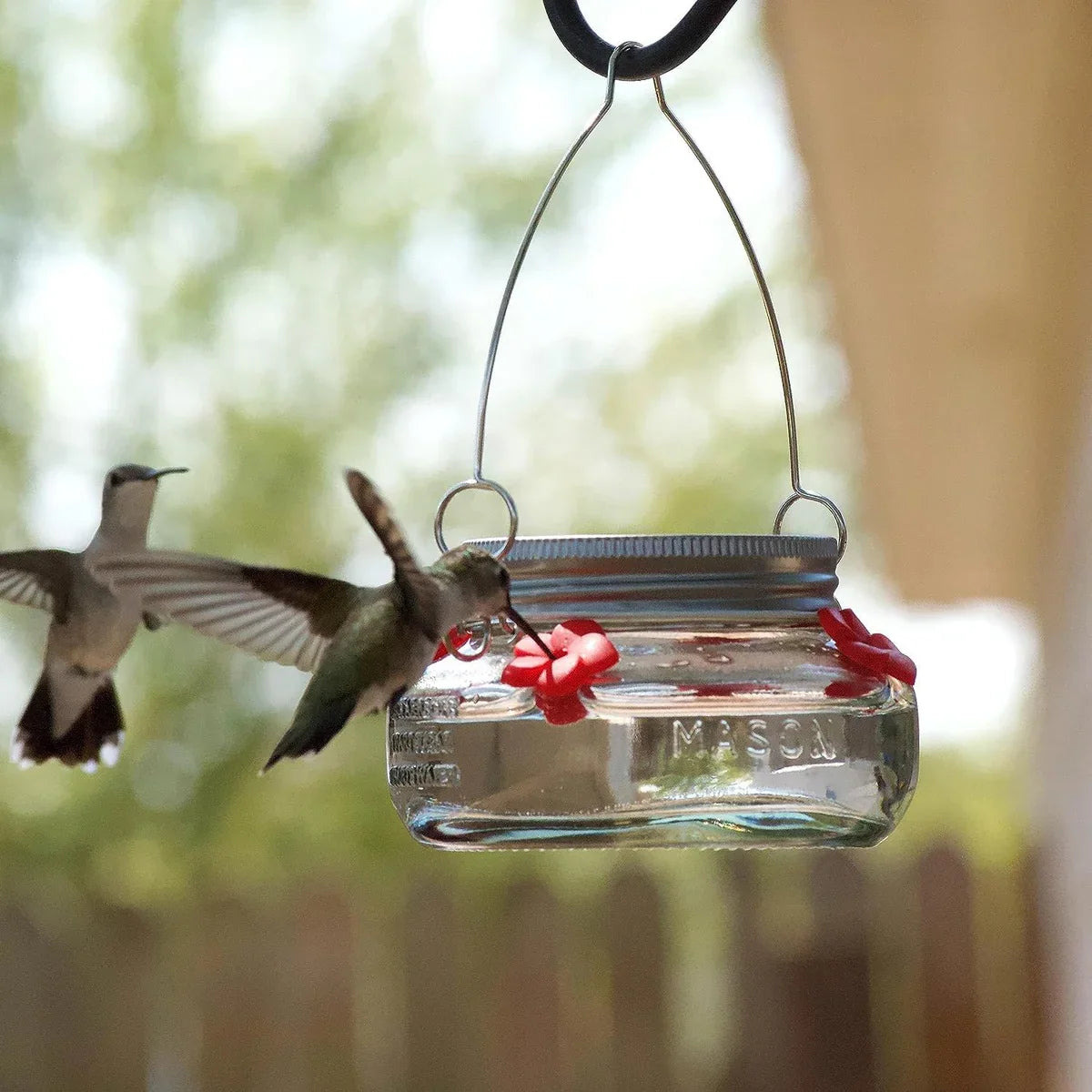 Hummingbird Feeder Clear Jar Four Ports Set of 2