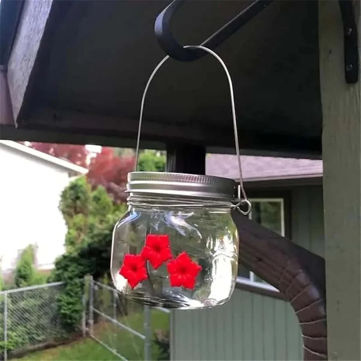 Hummingbird Feeder Clear Jar Four Ports Set of 2