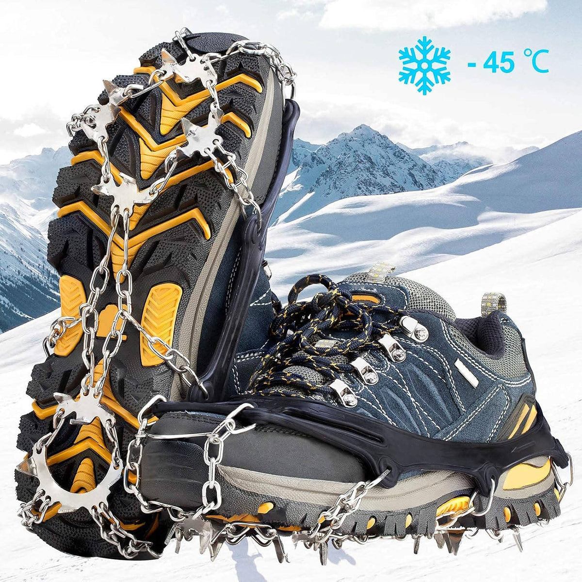 Ice Cleats 19 Stainless Steel Spikes Adjustable Strap
