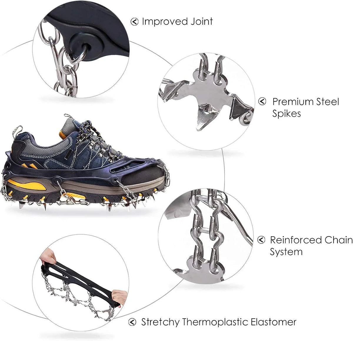 Ice Cleats 19 Stainless Steel Spikes Adjustable Strap