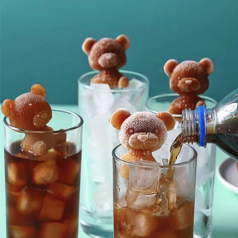 Ice Cube Tray Bear-Shaped Food-Grade Silicone Flexible & Easy-Clean