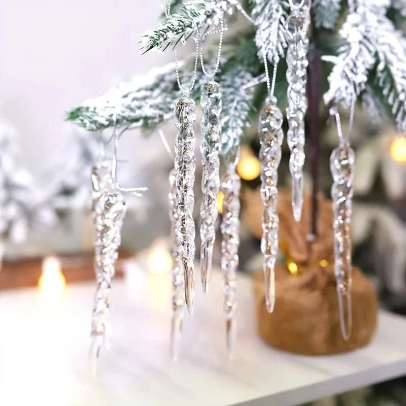 Icicle Ornament Set Clear Shatter-Resistant Lightweight 12 Piece