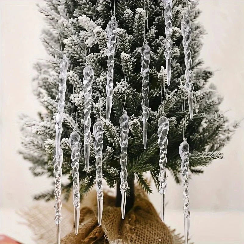 Icicle Ornament Set Clear Shatter-Resistant Lightweight 12 Piece