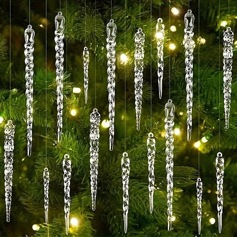 Icicle Ornament Set Clear Shatter-Resistant Set of 12