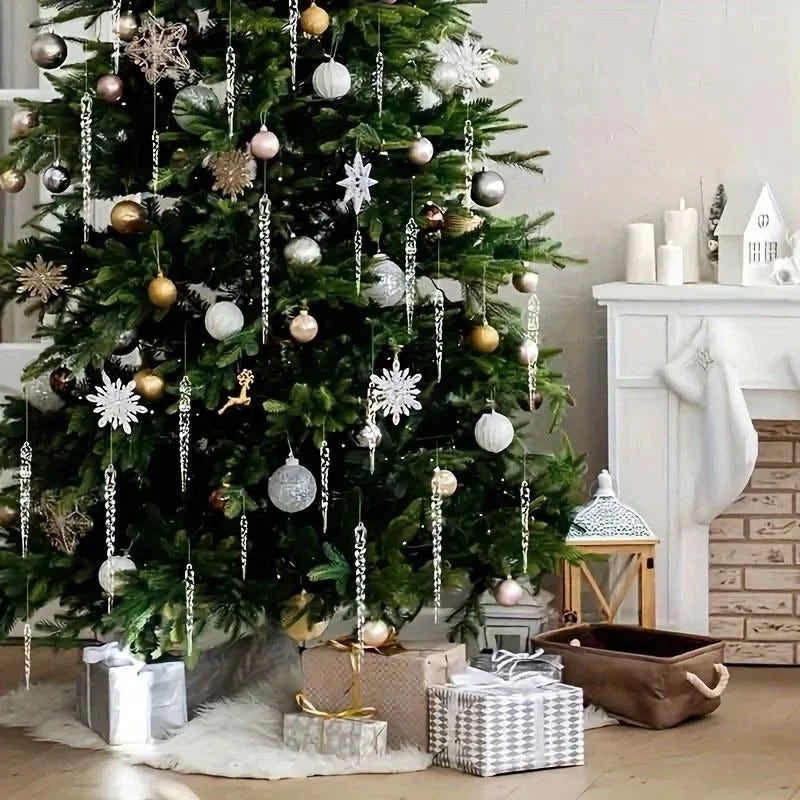 Icicle Ornament Set Clear Shatter-Resistant Set of 12