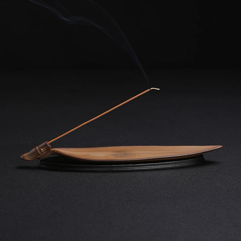 Incense Stick Holder Wood Bamboo Leaf Design