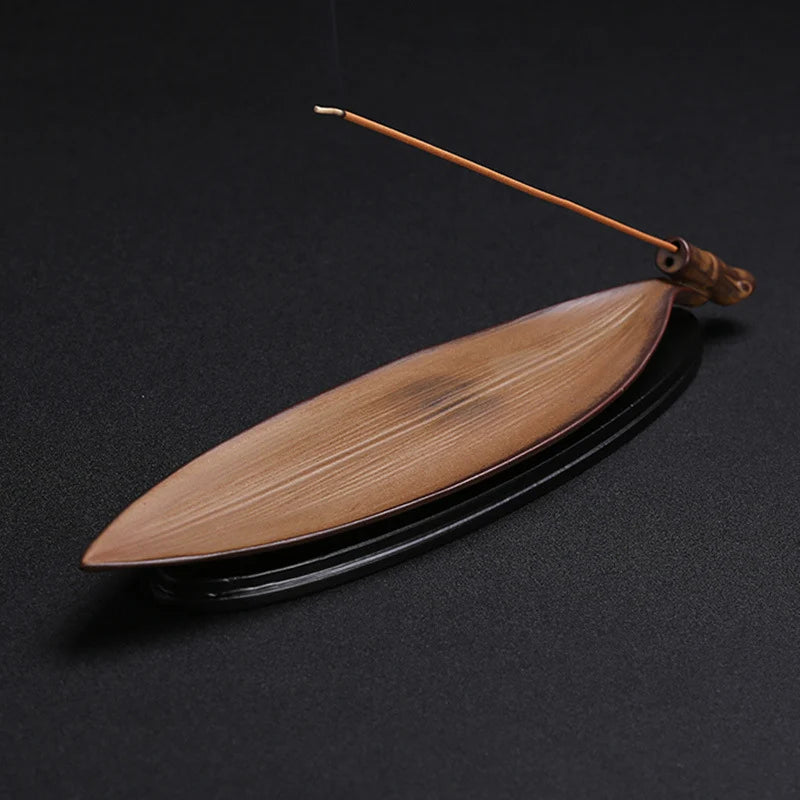 Incense Stick Holder Wood Bamboo Leaf Design