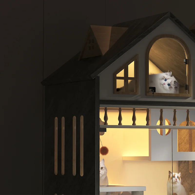 Indoor Cat House Multi-Level Solid Wood 160cm Tall
