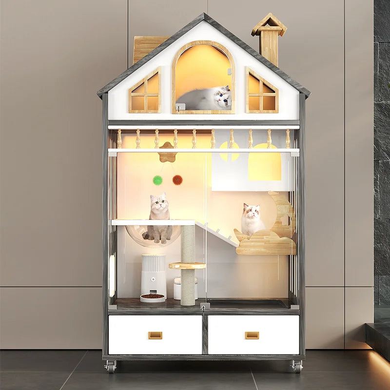 Indoor Cat House Multi-Level Solid Wood 160cm Tall