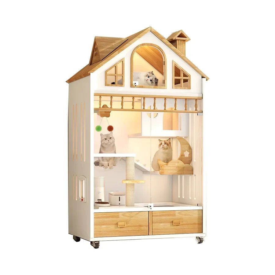 Indoor Cat House Multi-Level Solid Wood 160cm Tall