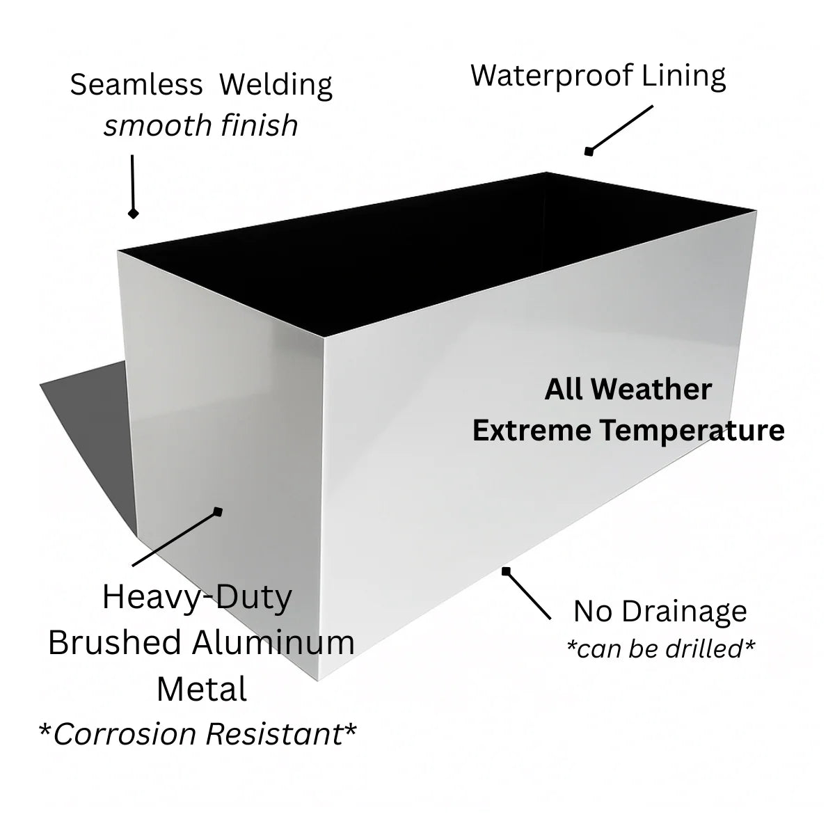 Indoor Planter Aluminum Waterproof Lining Hardwood Base 30 Inch Long
