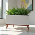 Indoor Planter Aluminum Waterproof Lining Hardwood Base 30 Inch Long