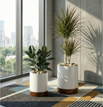 Indoor Planter Stainless Steel Walnut Base