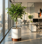 Indoor Planter Stainless Steel Walnut Base