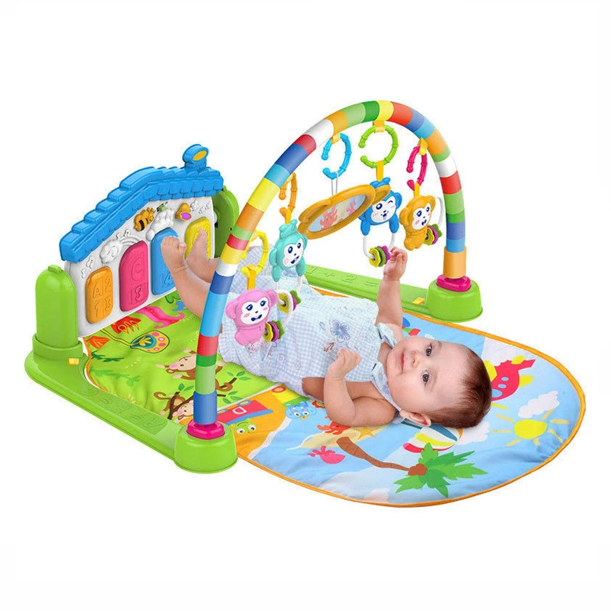Infant Play Gym Mat Kick-Activated Piano Detachable Teethers