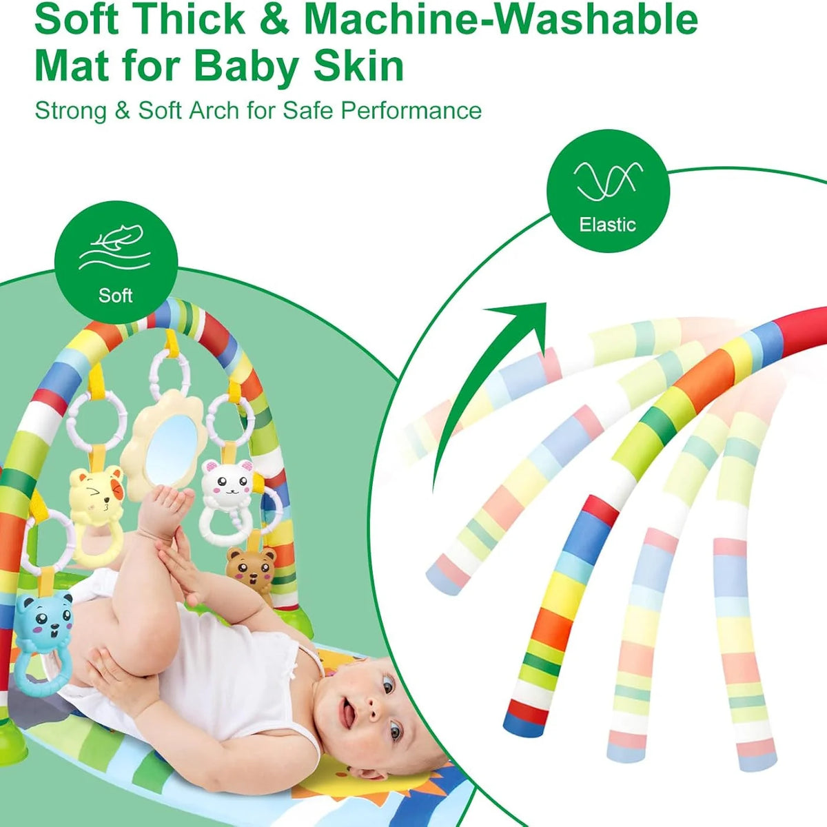 Infant Play Gym Mat Kick-Activated Piano Detachable Teethers