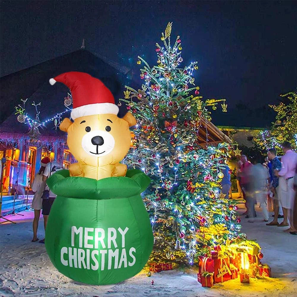 Inflatable Christmas Bear Decoration Quick-Inflate Weather-Resistant Foldable