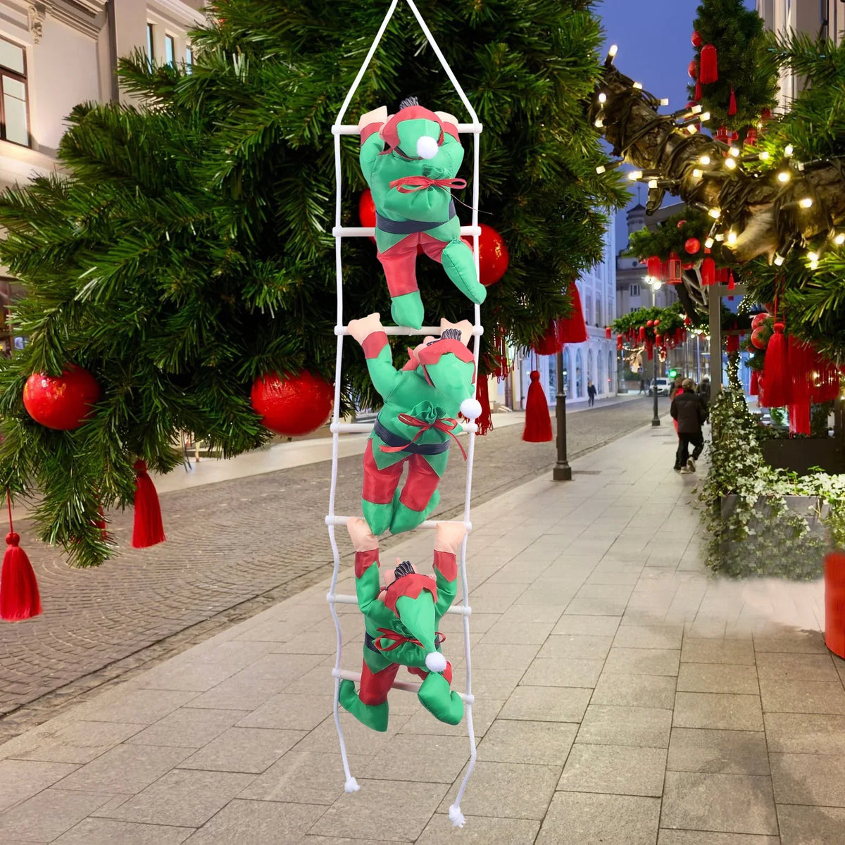 Inflatable Decoration Triple Santa Ladder Quick-Inflate Durable Fabric