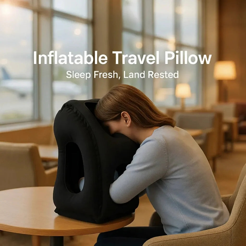 Inflatable Travel Pillow 360° Support & Patented Fast-Inflate Valve
