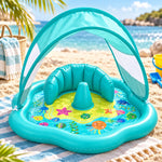Inflatable Water Mat Built-In UPF 50 Sunshade for Babies