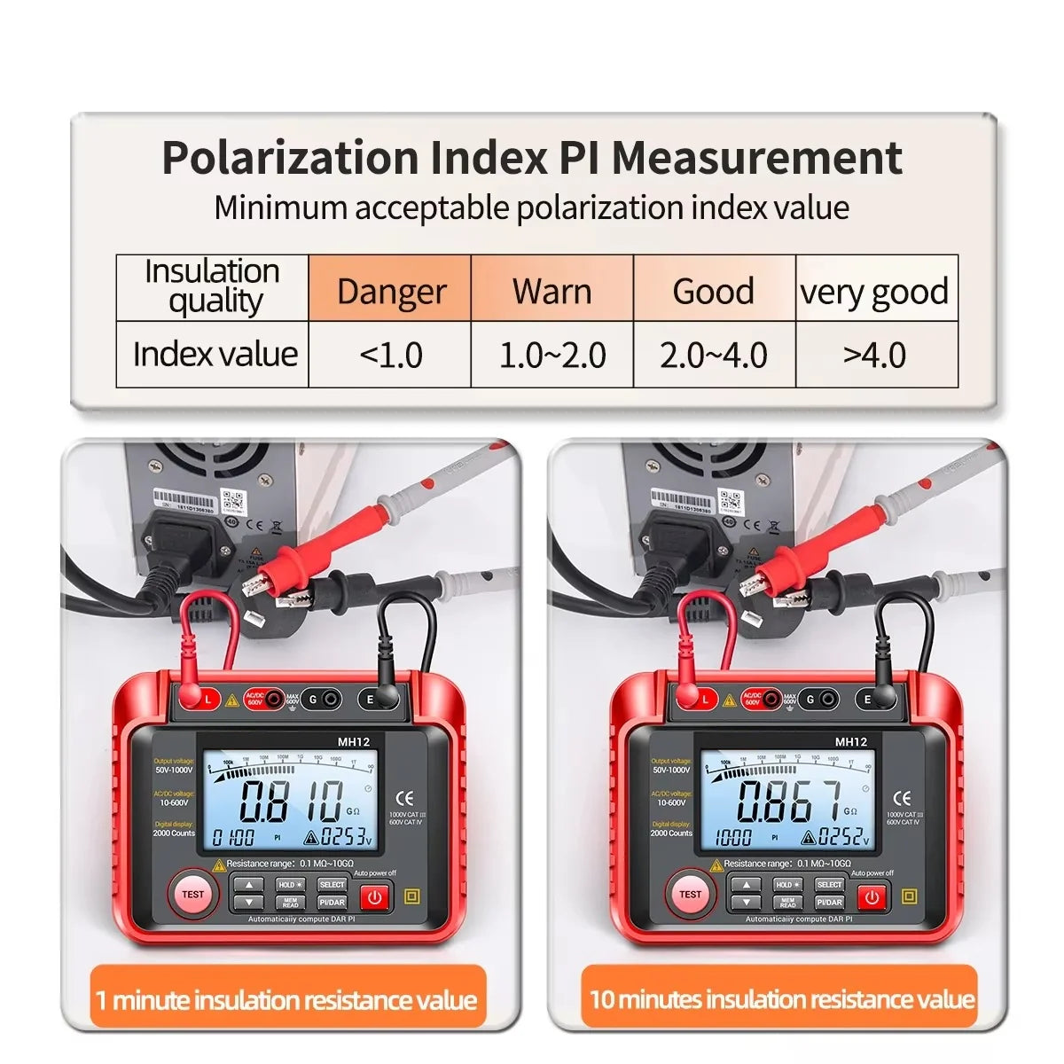 Insulation Resistance Tester AC/DC 10-600V Data Logging PI & DAR