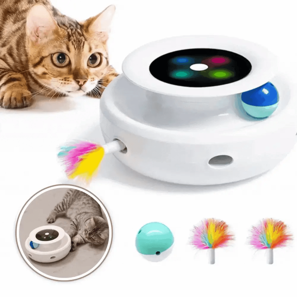 Interactive Cat Toy Rotating Feather & LED Ball