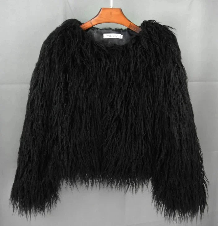 Jacket Shaggy Faux Fur Cropped Boxy Fit
