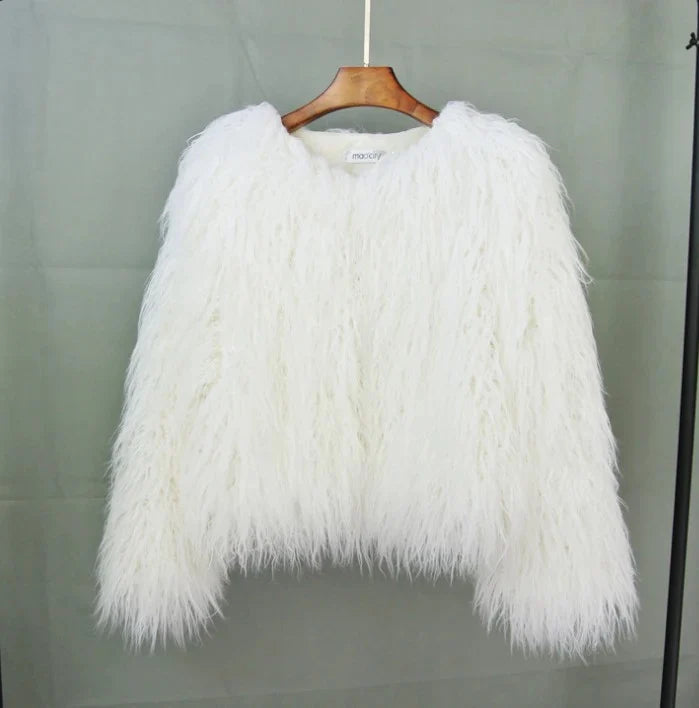 Jacket Shaggy Faux Fur Cropped Boxy Fit