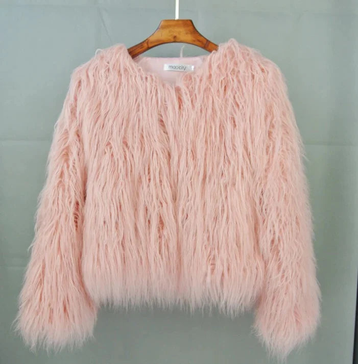 Jacket Shaggy Faux Fur Cropped Boxy Fit