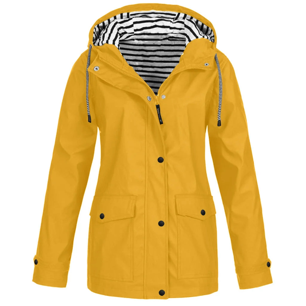Jacket Waterproof Windproof Adjustable Hood Zippered Pockets
