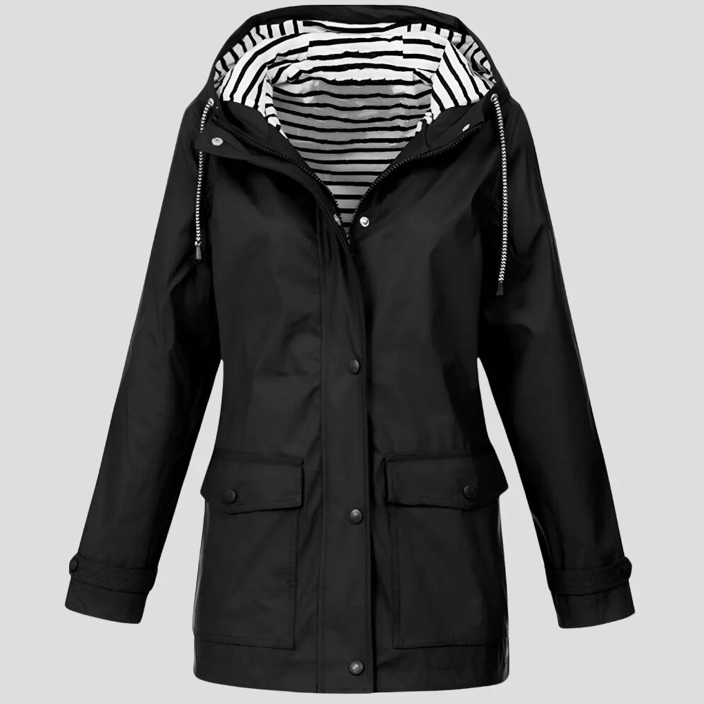 Jacket Waterproof Windproof Adjustable Hood Zippered Pockets