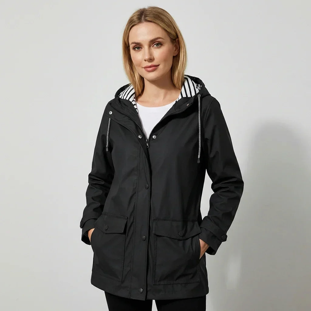 Jacket Waterproof Windproof Adjustable Hood Zippered Pockets