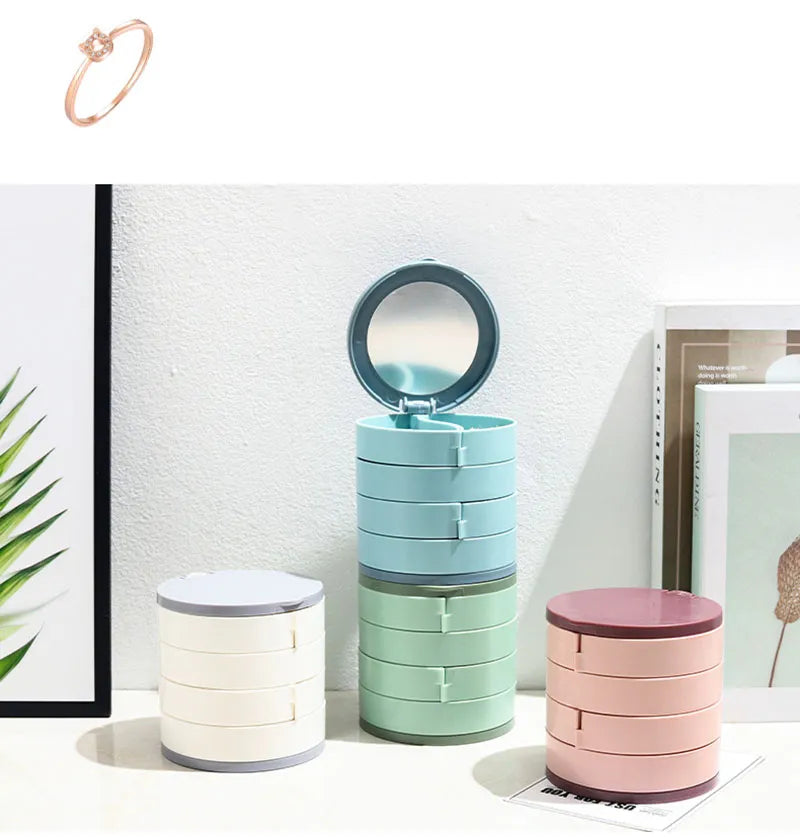 Jewelry Organizer Velvet Multi-Tier Rotating Compact Storage