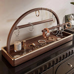 Jewelry Organizer Wooden Two Hanging Rods Storage Tray