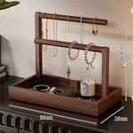 Jewelry Organizer Wooden Two Hanging Rods Storage Tray