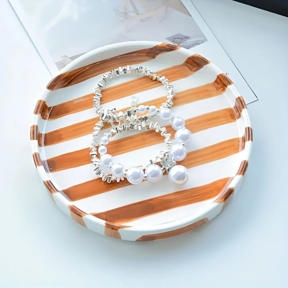 Jewelry Tray Glossy Ceramic Vertical Stripes