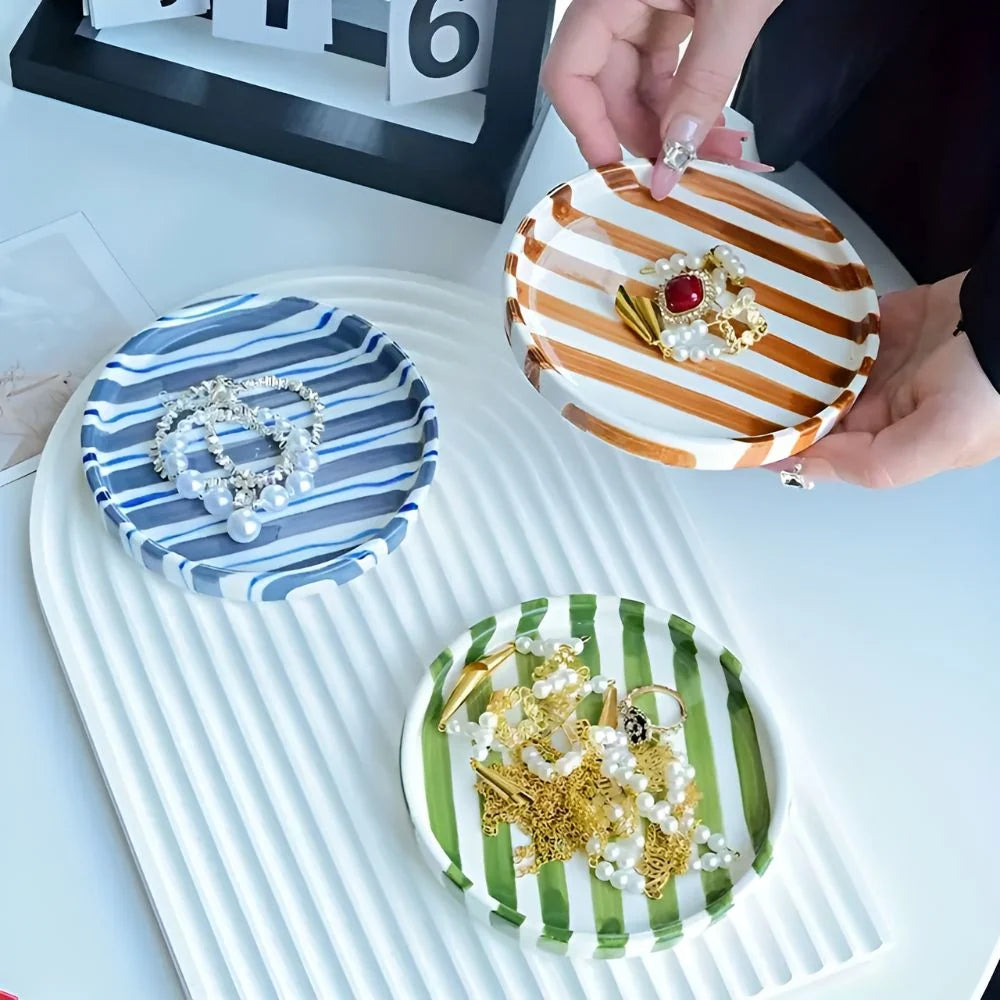 Jewelry Tray Glossy Ceramic Vertical Stripes