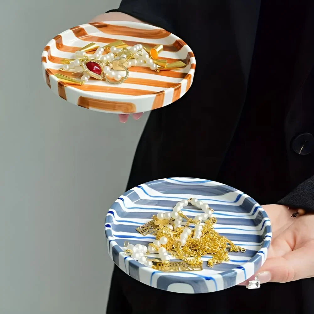 Jewelry Tray Glossy Ceramic Vertical Stripes