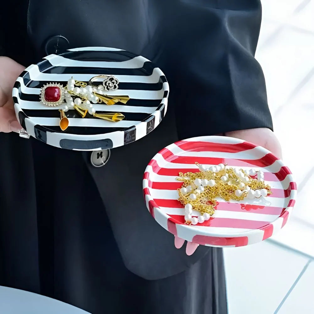 Jewelry Tray Glossy Ceramic Vertical Stripes