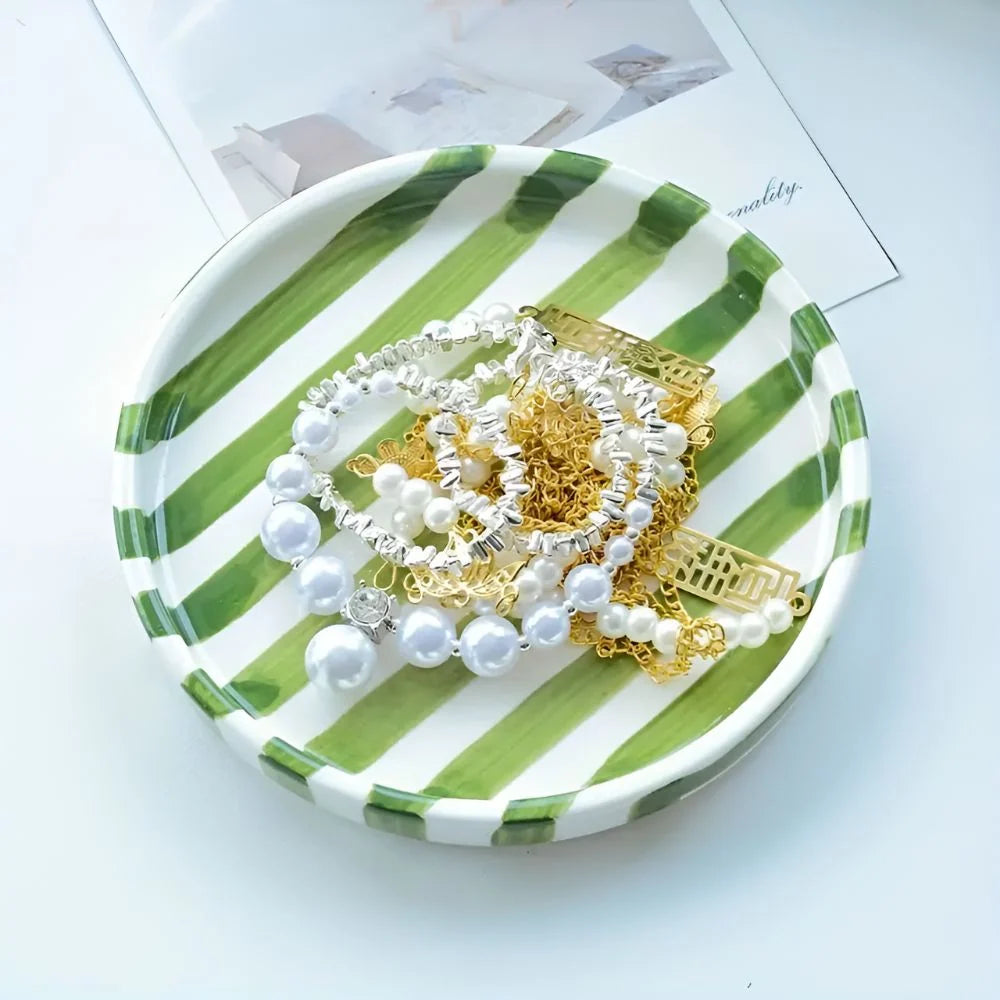 Jewelry Tray Glossy Ceramic Vertical Stripes