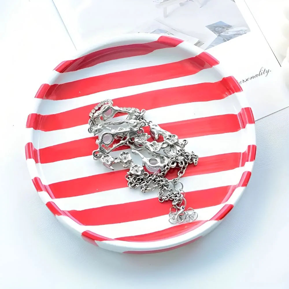 Jewelry Tray Glossy Ceramic Vertical Stripes