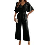 Jumpsuit Loose Fit Elastic Waist V-Neck Draped Design