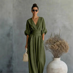 Jumpsuit Loose Fit Elastic Waist V-Neck Draped Design